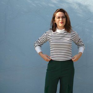 Cropped Black-and-White Striped Sweater, Small